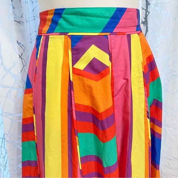 FARM RIO BRUNAS COLORFUL STRIPES COTTON MIDI SKIRT - Picture 2 of 9
